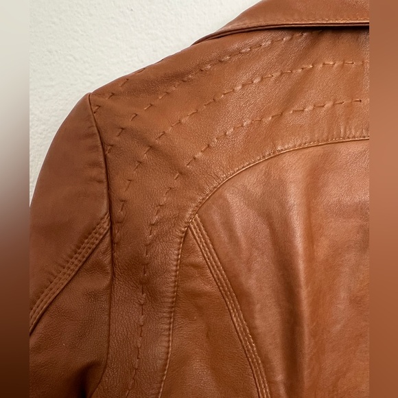 Quince 100% sheep leather brown cropped zip front jacket XS - Picture 5 of 8